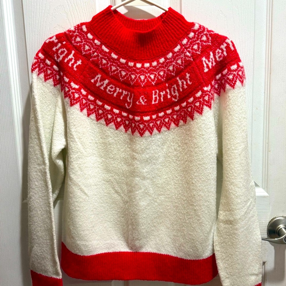 Vintage 70’s Holiday at Time red and white acrylic sweaterer size large